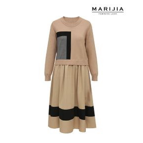 사각 무늬 배색 니트 원피스 MOPA32024_P376162036