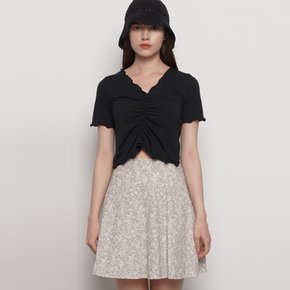 W210 shirring crop half t black