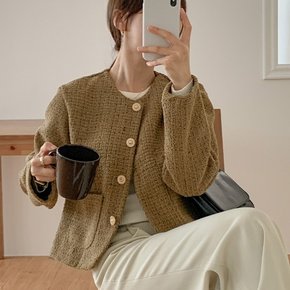 오프닝 라운드 긴팔 트위드 자켓