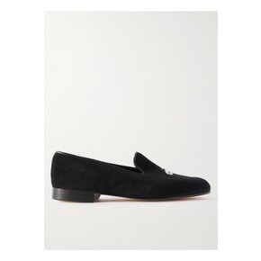 Albert Leather-Trimmed Embroidered Velvet Loafers 블랙