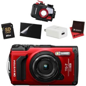 일본 올림푸스 디카 OM System Tough TG 7 디지털 카메라 Red Waterproof Protector SD64GB Clot