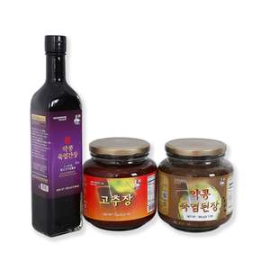 지리산 9회 죽염 1호 장류세트(약콩간장 500ml+고추장 1kg+약콩된장 900g)