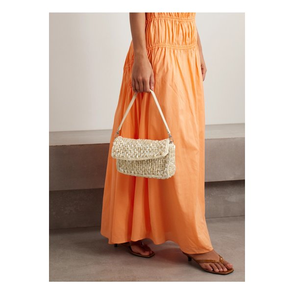 스타우드 티미 가죽 트리밍 인조 진주 장식 라피아 숄더 백 크림 46376663162889555