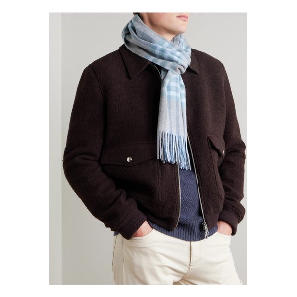 존스톤스 오브 엘긴 프린지 체크 캐시미어 스카프 46376663162948218