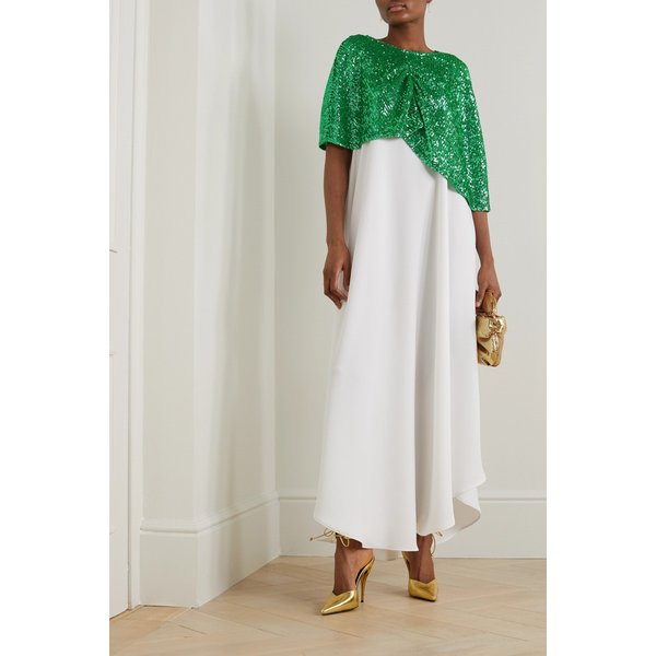 디마 아야드 비대칭 케이프 이펙트 크레이프 시퀸 튤 가운 그린 1647597298932284