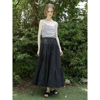 아티클레븐 NANA TIERED COTTON NYLON SHIRRING LONG SKIRT (BLACK)