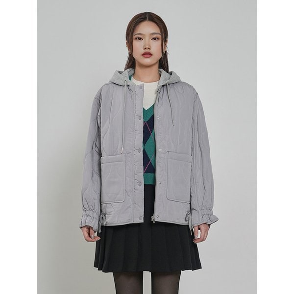 여성 후드 탈부착 퀼팅 점퍼 (라이트그레이)