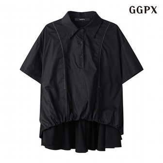 GGPX 정상가:89,000원  버튼 언발 카라 스티치 루즈핏 반팔 셔츠 (GOBBA018D)