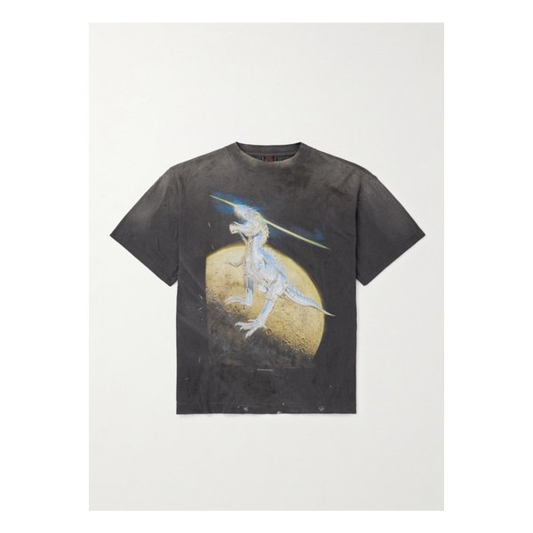 소라야마 티렉스 프린트 디스트레스드 코튼 저지 티셔츠 46376663162875610