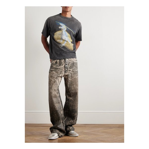 소라야마 티렉스 프린트 디스트레스드 코튼 저지 티셔츠 46376663162875610