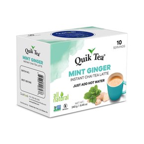 [해외직구] Quik  Tea  QuikTea  Mint  Pudina  Ginger  Chai  Tea  Latte  10개  단일  상자  모든  천연  앤  방부제  무료  정통  인스턴트  차이티  뜨거운  물만  추가