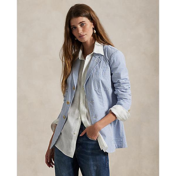 여성 스트라이프 코튼 시어서커 블레이저(WMPOOTWN5V20299400)