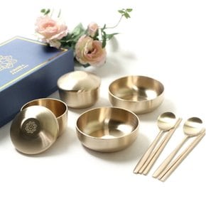 연꽃문 유기 단반상기 + 민무늬 수저세트 12pcs(2인)