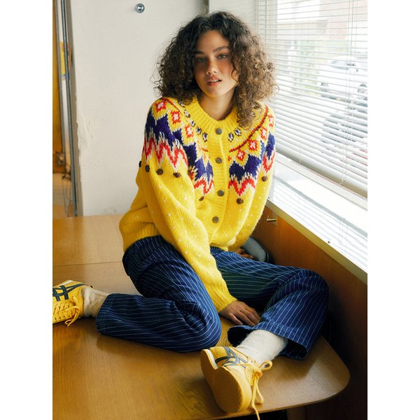 Bobble Stitch Nordic Cardigan (Yellow)