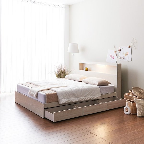 [착불] 우아미가구 모노 밀크 A타입 LED 3서랍 슈퍼싱글 침대프레임 FO5138