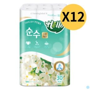 헬로 두루마리 화장지 순수 3겹 천연펄프 30롤 X 12팩