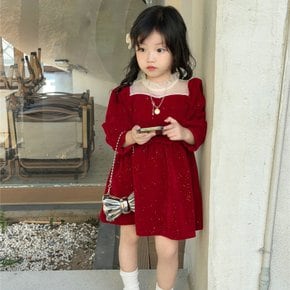 홀리데이 벨벳 반짝이 공주퍼프 원피스