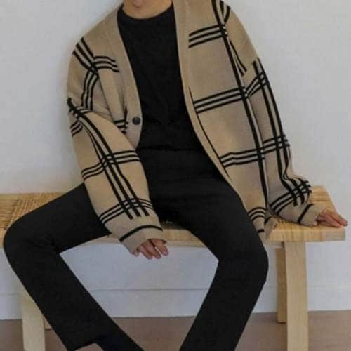 남성 루즈핏 체크 가을 봄용 가디건 아우터 2색