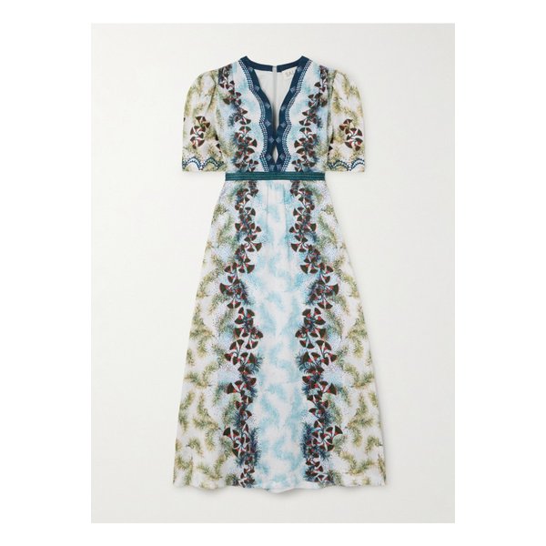 살로니 타비사 프린트 실크 새틴 미디 원피스 1647597333738054