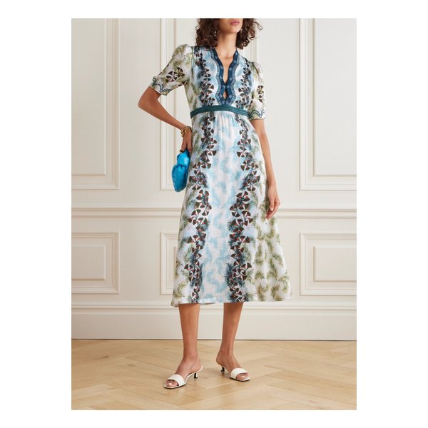살로니 타비사 프린트 실크 새틴 미디 원피스 1647597333738054