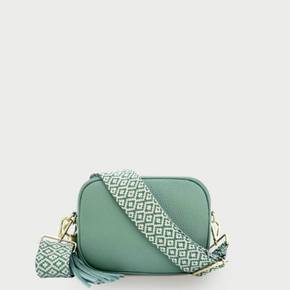 4867201 Apatchy London Pistachio Leather Crossbody Bag With Cross-Stitch Strap