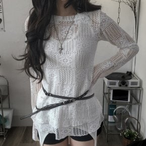 펀칭 플라워 크로셰 프릴 니트 티3color