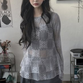 펀칭 플라워 크로셰 프릴 니트 티3color