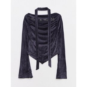 Shine Velvet Drape Cubic Top Navy