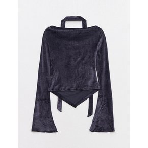 Shine Velvet Drape Cubic Top Navy