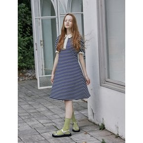 [단독] Rohan stripe collar dress_Navy