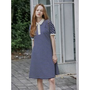 [단독] Rohan stripe collar dress_Navy