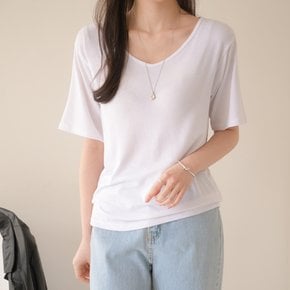 코시 루즈핏 여자 찰랑 스판 모찌 브이넥 반팔티셔츠 봄 여름 기본템