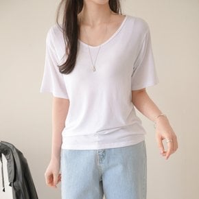 코시 루즈핏 여자 찰랑 스판 모찌 브이넥 반팔티셔츠 봄 여름 기본템