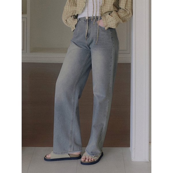 로스 세미 와이드 롱 데님 팬츠