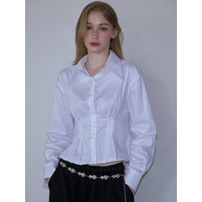 Pintuck Lace Crop Shirt [White]