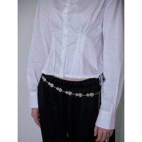 Pintuck Lace Crop Shirt [White]