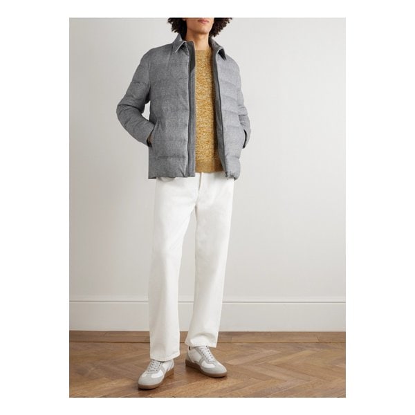 가죽 트리밍 퀼팅 실크 캐시미어 혼방 다운 재킷 그레이 46376663162874996