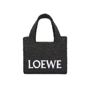 [LOEWE FONT TOTE RAFFIA Mini] 로에베 미니 폰트 토트 라피아 라탄 핸드백 기은세 블랙