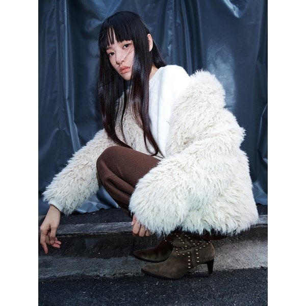 High Neck Faux Fur Jacket  Beige (KE5Y3VM01A)