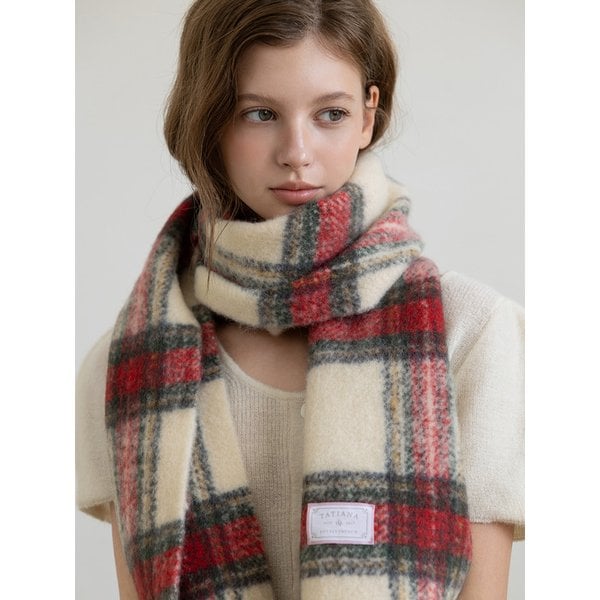 타탄 체크 울 블랜디드 머플러 MF8223 아이보리