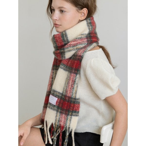 타탄 체크 울 블랜디드 머플러 MF8223 아이보리