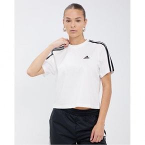 3534665 Adidas Sportswear 아디다스 스포츠웨어 에센셜 3스트라이프 싱글 저지 크롭 상의 - 화