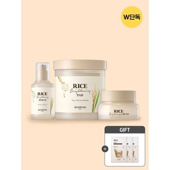 스킨푸드 [마스크팩3개 증정] [단독/보습광채패드SET] 라이스 토너 패드 60매 & 세럼 & 크림