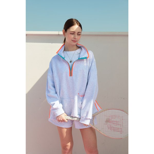 멜란지 주아 롱 슬리브 티셔츠 반집업