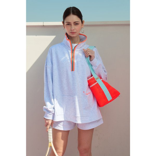 멜란지 주아 롱 슬리브 티셔츠 반집업