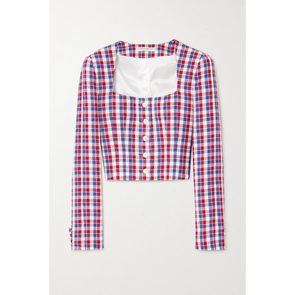 크롭 체크 트위드 재킷 블루