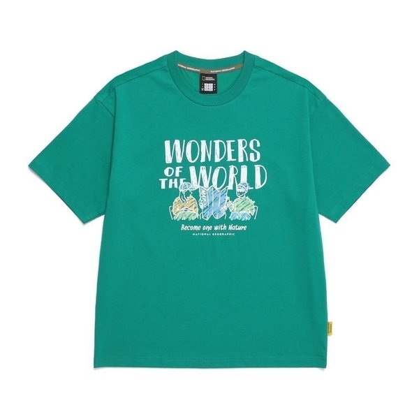 [여주점] N252UTS080 리젠아스킨 유니 트래블1 그래픽 세미오버핏 반팔 티셔츠 GREEN