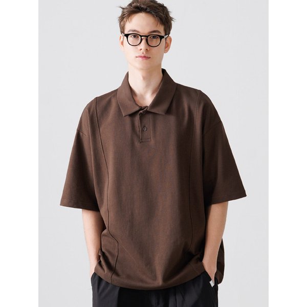 뉴웨이브 더블코튼 핀턱 카라 반팔 브라운 YKST1453