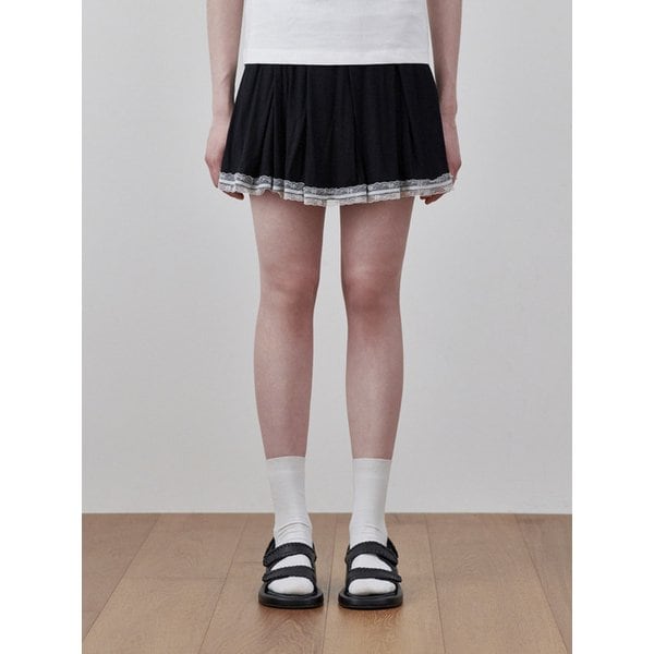 pleats lace skirt black