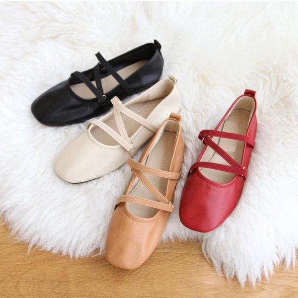 [옷자락] 여성 글래이데이터 더블스트랩 무광 단화 플랫슈즈